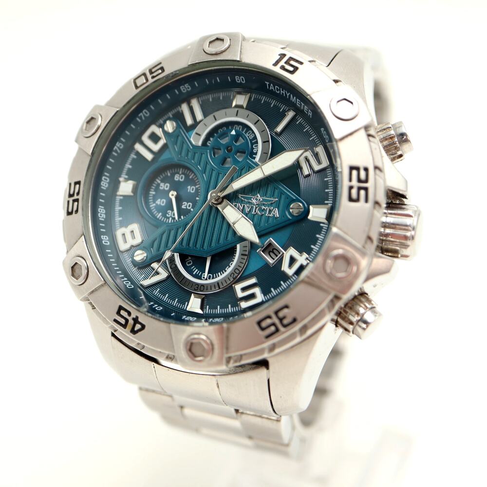 Invicta S1 Rally Silver Tone Blue 48mm Chronograph Watch 20694 Split Second Date